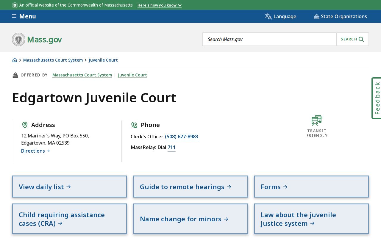 Edgartown warrant records: Juvenile Court page with its own address and clerk line