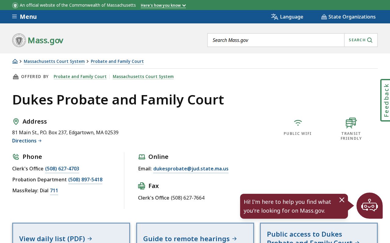 Dukes County bench warrant lookup: Probate and Family Court contact panel and Edgartown courthouse location