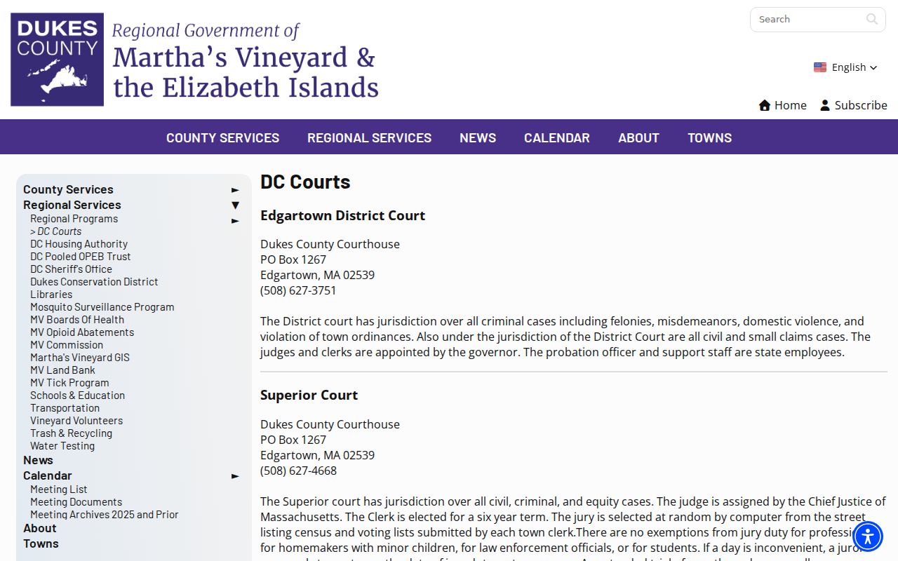 Chilmark warrant records: county court overview showing the Edgartown courthouse that handles Chilmark cases